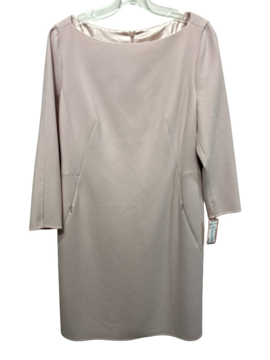 Akris Size 10 Light Pink Wool Blend 3/4 Sleeve Wide Neck Back Zip Pocketed Dress Light Pink / 10