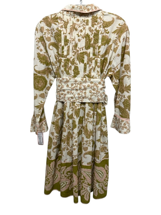 Miss June Paris Size Est L Cream, Green & Pink Cotton Floral Dress Cream, Green & Pink / Est L