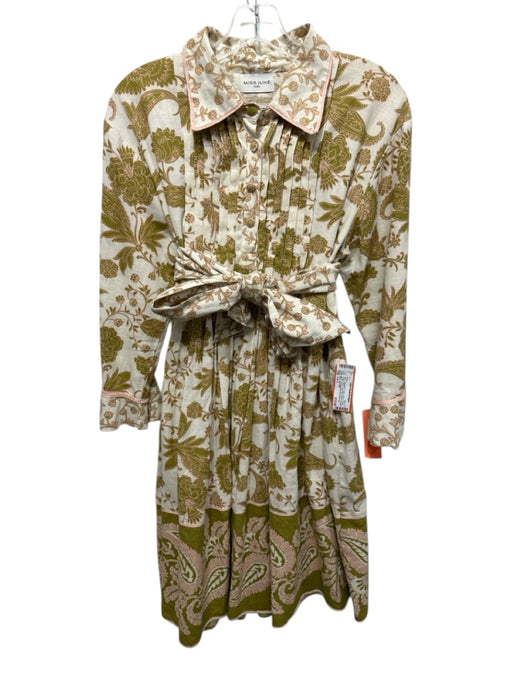 Miss June Paris Size Est L Cream, Green & Pink Cotton Floral Dress Cream, Green & Pink / Est L