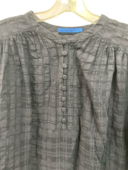 J. McLaughlin Size L Navy Cotton & Linen Long Sleeve Button Up Textured Top Navy / L