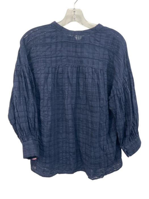 J. McLaughlin Size L Navy Cotton & Linen Long Sleeve Button Up Textured Top Navy / L