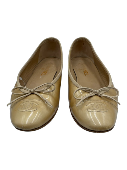 Chanel Shoe Size 39 Gold Patent Leather Bow detail Logo Cap Toe Flats Gold / 39