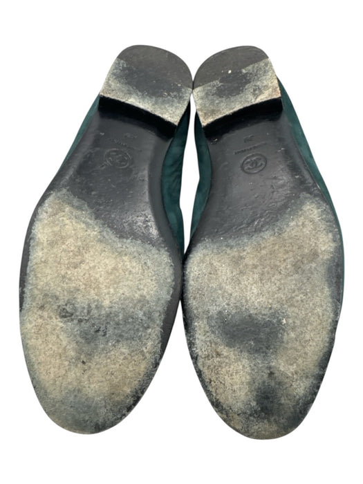 Chanel Shoe Size 39 Green Leather Bow detail Logo Shimmer Nubuck Flats Green / 39
