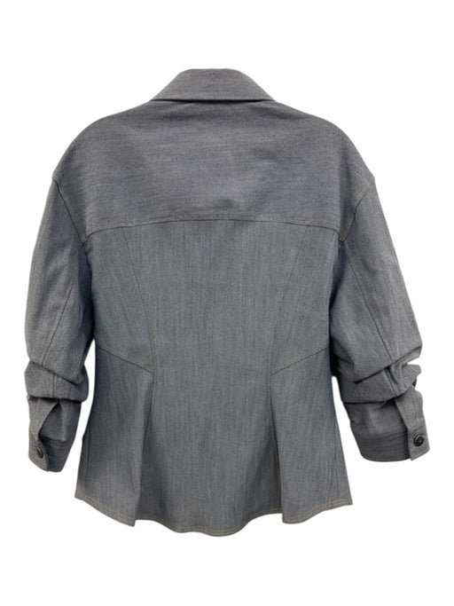 Cinq a Sept Size 12 Light Med Wash Cotton Blend Denim Scrunch Sleeve Jacket Light Med Wash / 12