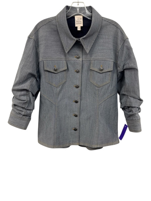 Cinq a Sept Size 12 Light Med Wash Cotton Blend Denim Scrunch Sleeve Jacket Light Med Wash / 12