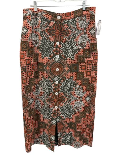 Cartolina Size L Green, White & Orange Cotton Embroidered Button Front Skirt Green, White & Orange / L