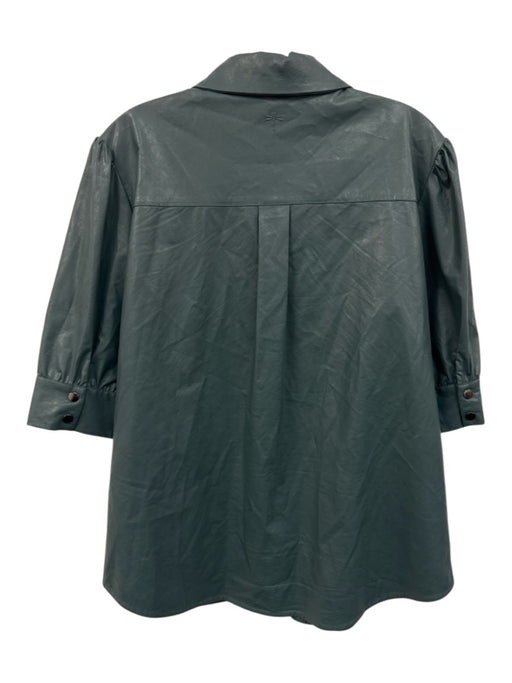 Tyler Boe Size 12 Dark Teal Green Viscose Faux Leather 1/2 Sleeve Overshirt Top Dark Teal Green / 12