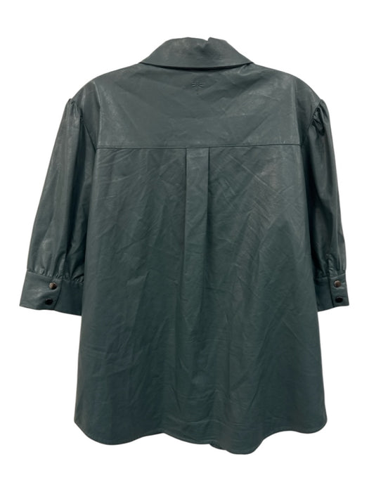 Tyler Boe Size 12 Dark Teal Green Viscose Faux Leather 1/2 Sleeve Overshirt Top Dark Teal Green / 12
