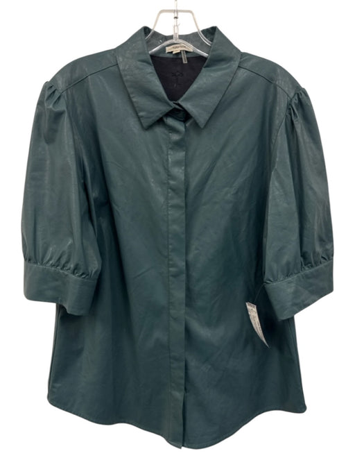 Tyler Boe Size 12 Dark Teal Green Viscose Faux Leather 1/2 Sleeve Overshirt Top Dark Teal Green / 12