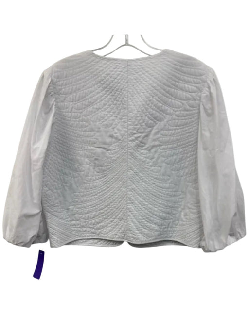 Melissa Nepton Size L White Cotton Quilted 3/4 Balloon Sleeve Pocketed Jacket White / L