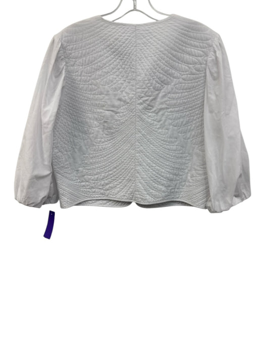 Melissa Nepton Size L White Cotton Quilted 3/4 Balloon Sleeve Pocketed Jacket White / L