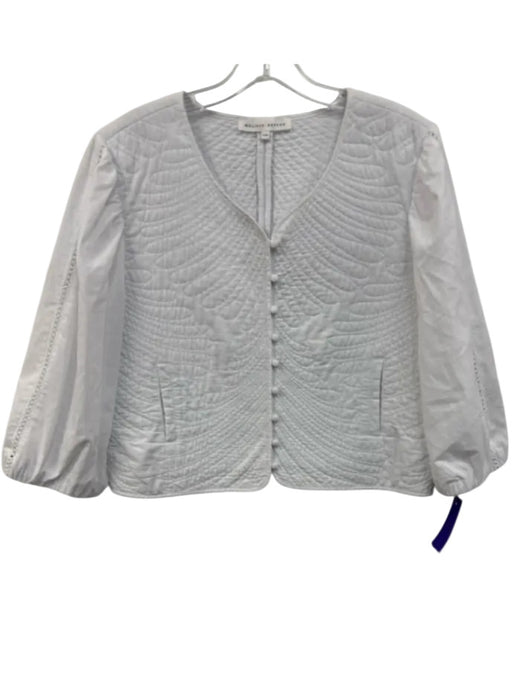 Melissa Nepton Size L White Cotton Quilted 3/4 Balloon Sleeve Pocketed Jacket White / L