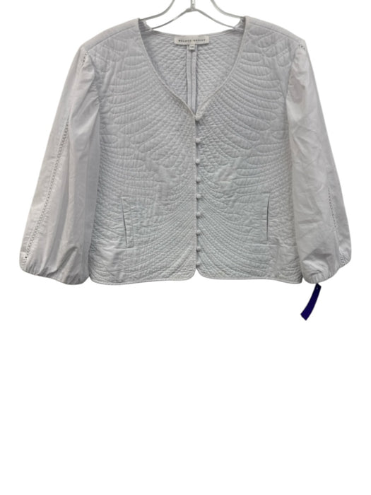 Melissa Nepton Size L White Cotton Quilted 3/4 Balloon Sleeve Pocketed Jacket White / L