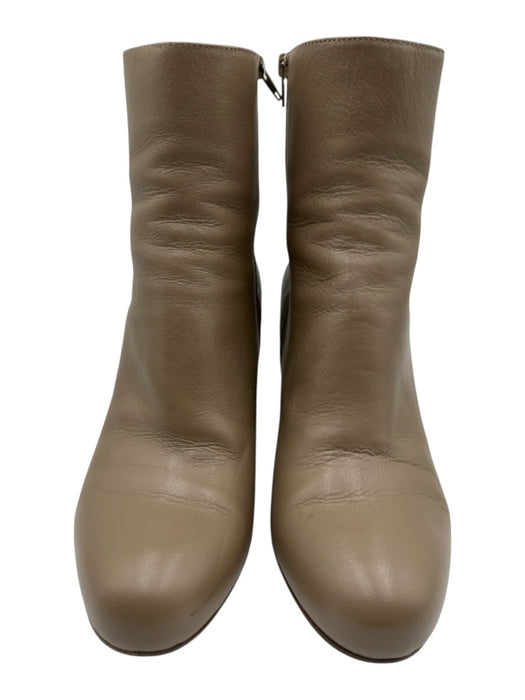 Maison Margiela Shoe Size 39 Taupe Beige Leather Side Zip Stacked Heel Booties Taupe Beige / 39