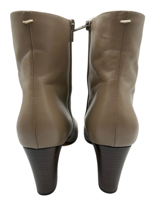 Maison Margiela Shoe Size 39 Taupe Beige Leather Side Zip Stacked Heel Booties Taupe Beige / 39