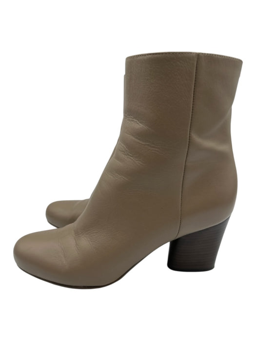 Maison Margiela Shoe Size 39 Taupe Beige Leather Side Zip Stacked Heel Booties Taupe Beige / 39