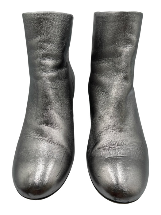Rag & Bone Shoe Size 39 Pewter Silver Leather Metallic Back Zip Ankle Booties Pewter Silver / 39