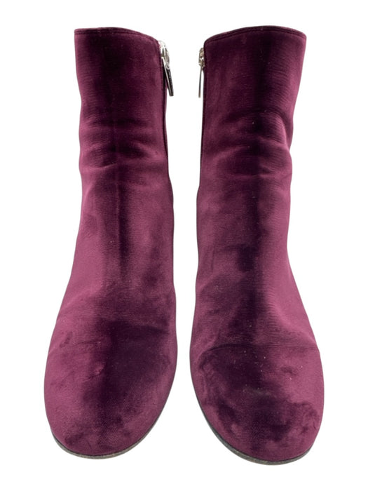 Gianvito Rossi Shoe Size 39.5 Burgundy Purple Velvet Side Zip Block Heel Booties Burgundy Purple / 39.5