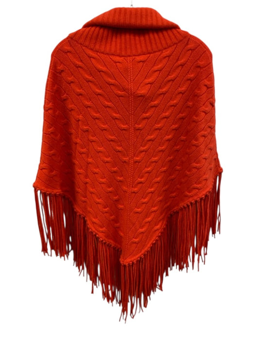 Ralph Lauren Black Orange Cashmere Cable Knit Fringe Poncho Orange / Medium
