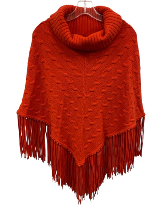 Ralph Lauren Black Orange Cashmere Cable Knit Fringe Poncho Orange / Medium
