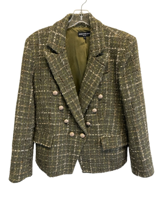 Generation Love Size Large Olive Green Cotton Blend Gold Thread Buttons Jacket Olive Green / Large