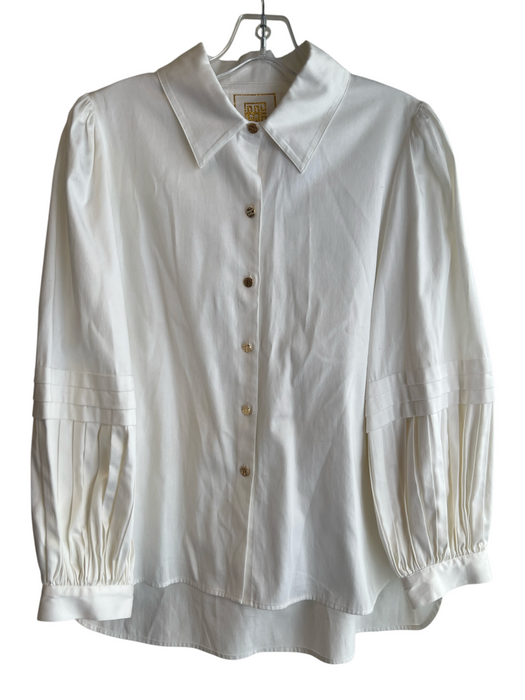 Emily McCarthy Size M White Cotton Long Sleeve solid color Sleeve Detail Top White / M