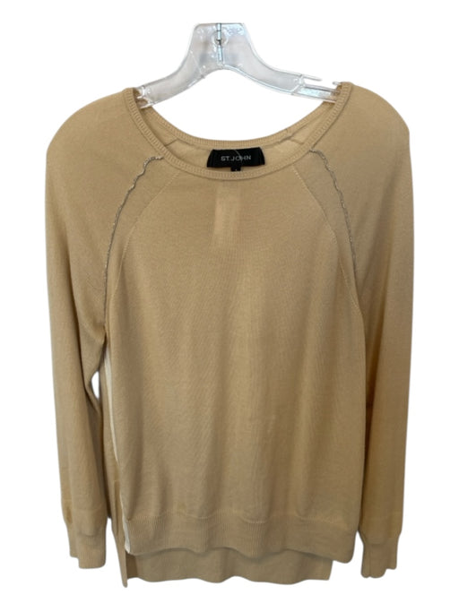 St. John Size P Tan & Silver Cashmere Long Sleeve Beading Detail Sweater Tan & Silver / P