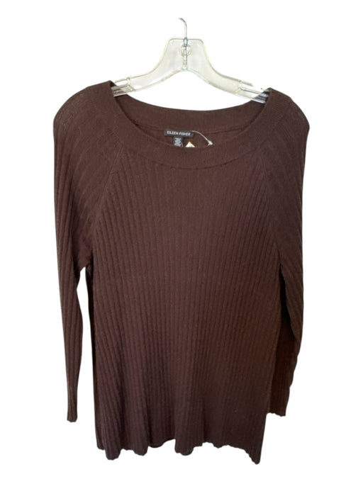 Eileen Fisher Size M Chocolate Brown Merino Wool Long Sleeve Ribbed Sweater Chocolate Brown / M