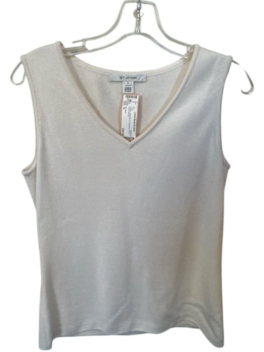 St. John Size S Cream Wool Blend Sleeveless Knit V Neck Top Cream / S