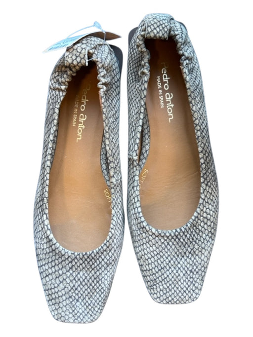 Pedro Anton Shoe Size 39 Taupe & Gray Leather Snake Embossed Square Toe Flats Taupe & Gray / 39