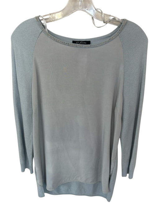 St John Size S Light Blue Rayon Blend Long Sleeve Knit Detail Rhinestone Top Light Blue / S