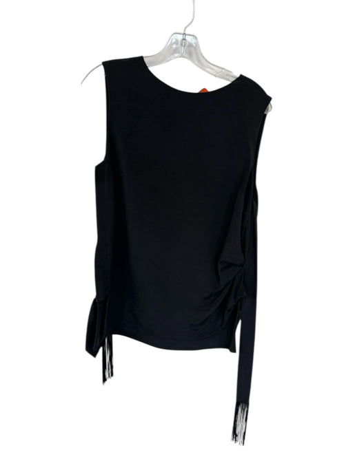 St John Size S Black & Amber Silk Sleeveless Fringe Tie Front Top Black & Amber / S