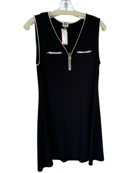 Anne Klein Size 8 Black Polyester Contrast Trim Pockets 1/4 Zip Dress Black / 8