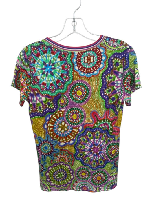 Johnny Was Size XS Green Blue & Multi Rayon Blend Abstract Short Sleeve Top Green Blue & Multi / XS
