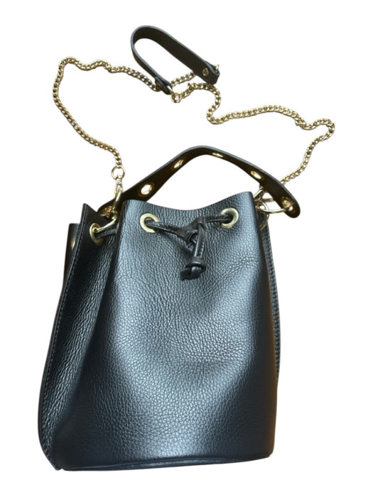 Black & Gold Leather Drawstring Top Handle Bucket Chain Crossbody Strap Purse Black & Gold / Medium