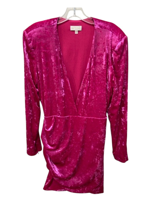 Ronny Kobo Size XL Pink Polyester Crushed Velvet Shoulder Pads Long Sleeve Dress Pink / XL
