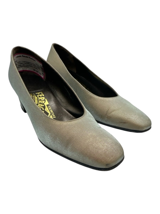 Salvatore Ferragamo Shoe Size 6 Champagne & Gray Green Textile Shimmer Pumps Champagne & Gray / 6