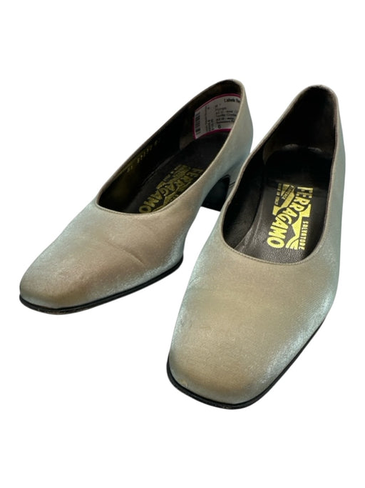 Salvatore Ferragamo Shoe Size 6 Champagne & Gray Green Textile Shimmer Pumps Champagne & Gray / 6