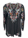 Johnny Was Size XXS Black & Multi Rayon Long Sleeve Floral Embroidery V Neck Top Black & Multi / XXS