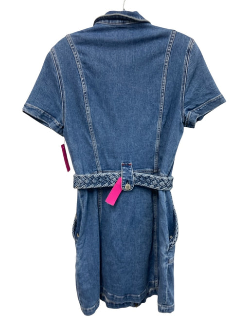Alice + Olivia Jeans Size 8 Medium Wash Cotton Blend Zip Short Sleeve Dress Medium Wash / 8