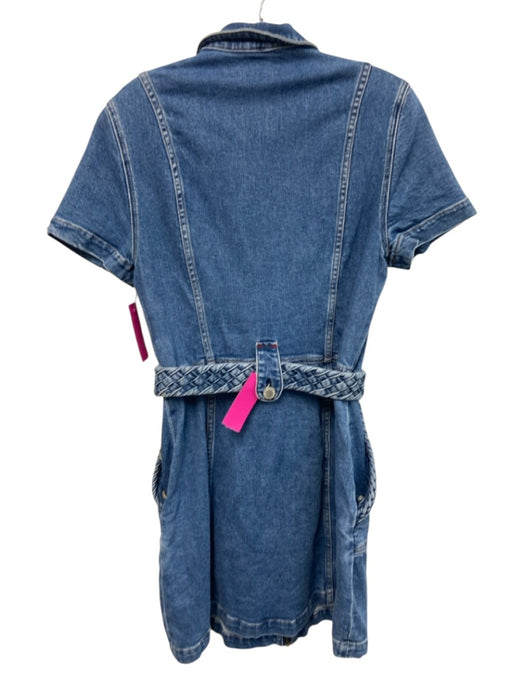 Alice + Olivia Jeans Size 8 Medium Wash Cotton Blend Zip Short Sleeve Dress Medium Wash / 8