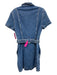 Alice + Olivia Jeans Size 8 Medium Wash Cotton Blend Zip Short Sleeve Dress Medium Wash / 8