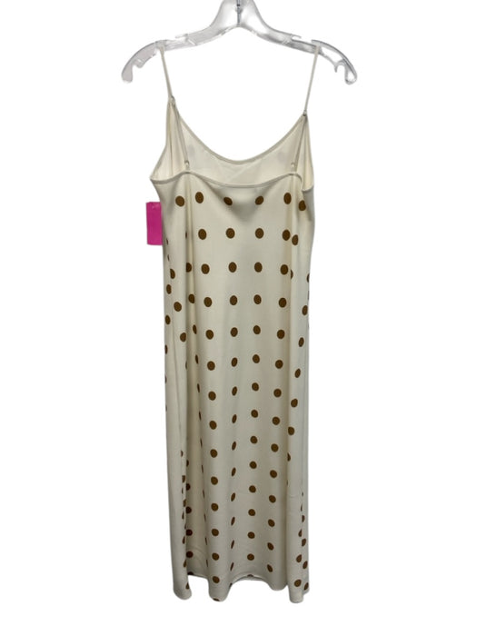 Jenni Kayne Size S Cream & Brown Polyester Satin Polka Dot V Neck Midi Dress Cream & Brown / S