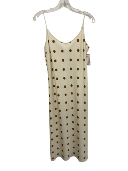 Jenni Kayne Size S Cream & Brown Polyester Satin Polka Dot V Neck Midi Dress Cream & Brown / S