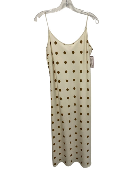 Jenni Kayne Size S Cream & Brown Polyester Satin Polka Dot V Neck Midi Dress Cream & Brown / S