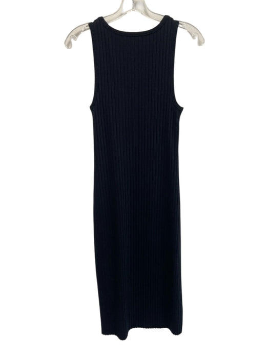 Vince Size S Blue Black Cotton Blend Ribbed Knit Scoop Neck Midi Dress Blue Black / S