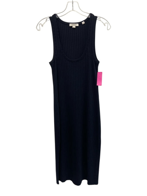 Vince Size S Blue Black Cotton Blend Ribbed Knit Scoop Neck Midi Dress Blue Black / S