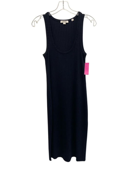 Vince Size S Blue Black Cotton Blend Ribbed Knit Scoop Neck Midi Dress Blue Black / S