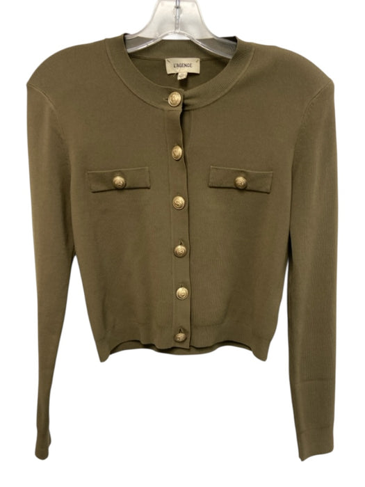 L'agence Size S Olive Green Rayon Blend Knit Ornate buttons shoulder pads Jacket Olive Green / S