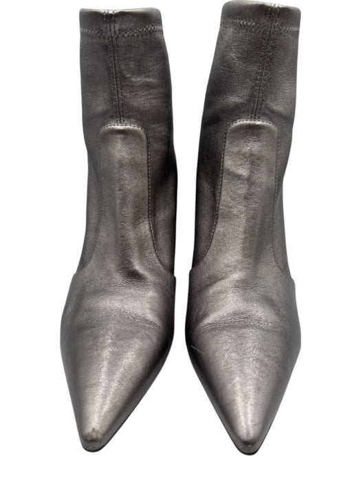 Stuart Weitzman Shoe Size 7.5 Silver Tone Leather Upper Pointed Toe Ankle Boots Silver Tone / 7.5